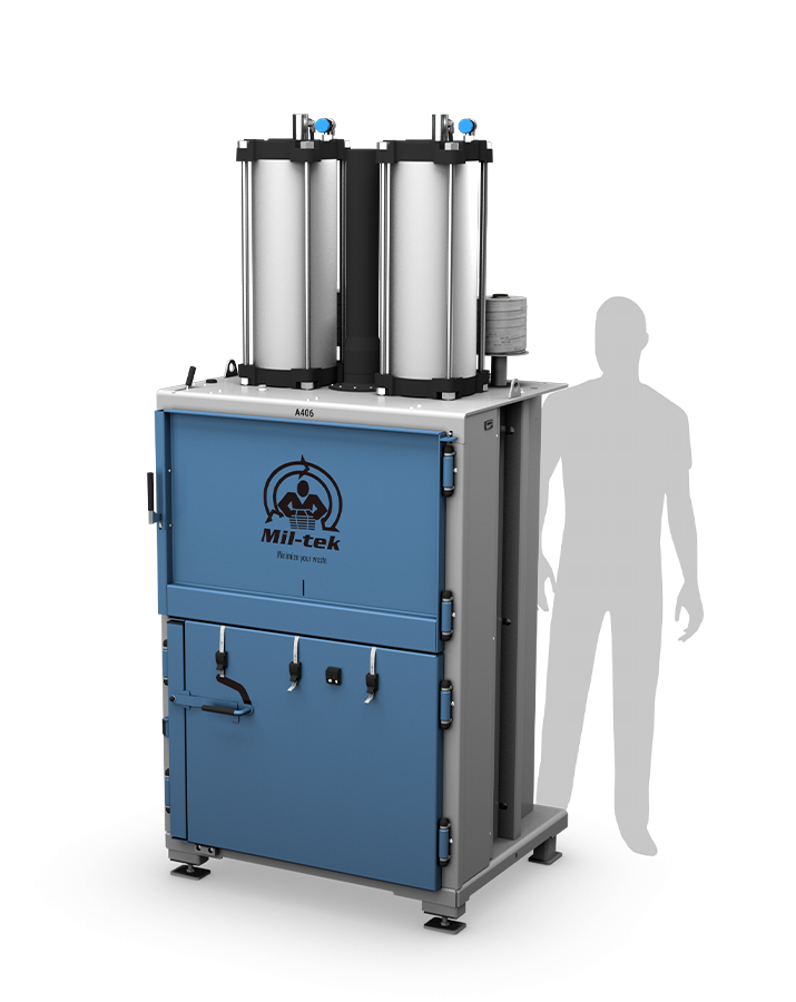 A406-2026-blue-and-gray-cardboard-and-plastic-baler-Mil-tek-Middle-East