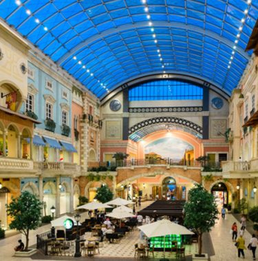 Inside the Mercato Mall at early evening