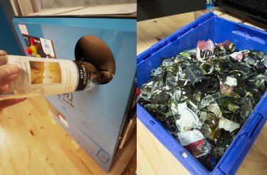 filling a glass crusher and crushed glass