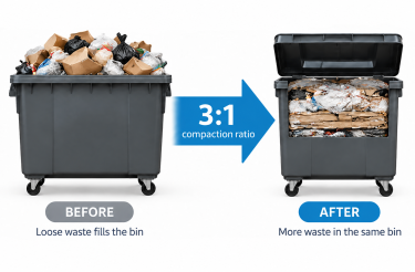Before and after waste compaction with a 3:1 ratio